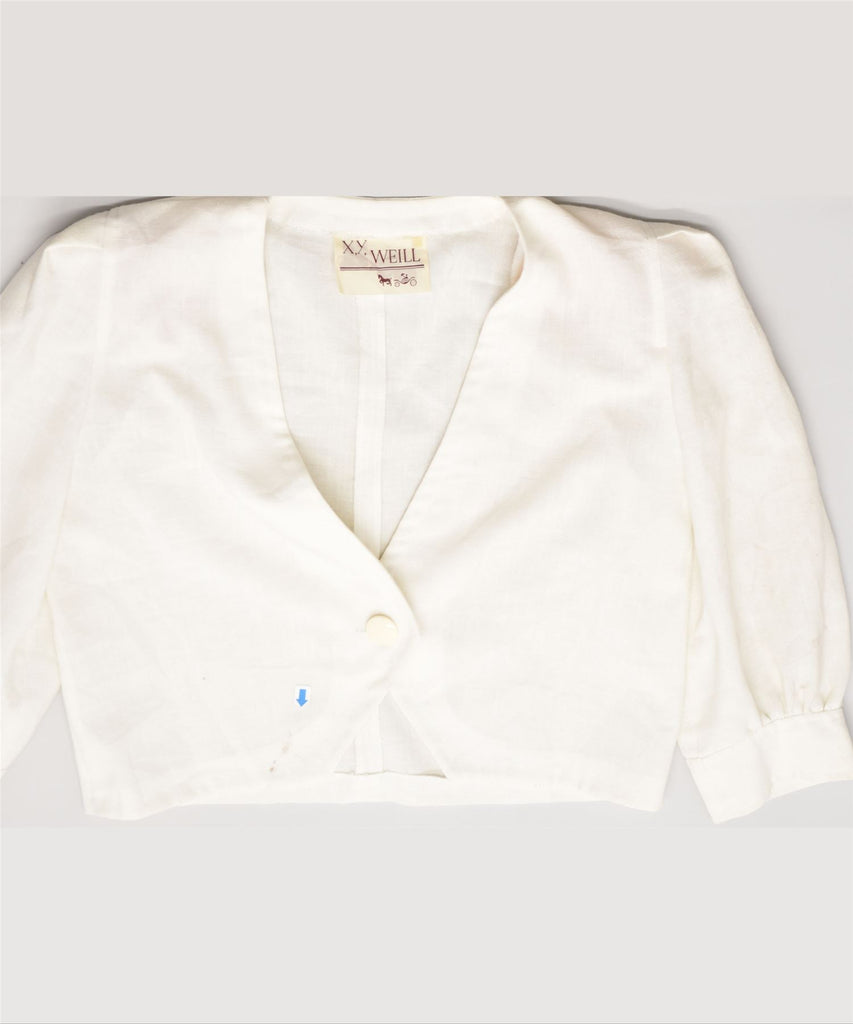 X.Y. WEILL Womens Crop 1 Button Blazer Jacket UK 16 Large White Vintage | Vintage | Thrift | Second-Hand | Used Clothing | Messina Hembry 