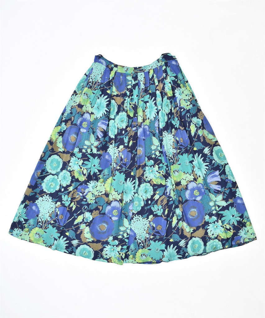 HIRSCH Womens Pleated Skirt EU 38 Small W26 Blue Floral Viscose Vintage | Vintage | Thrift | Second-Hand | Used Clothing | Messina Hembry 