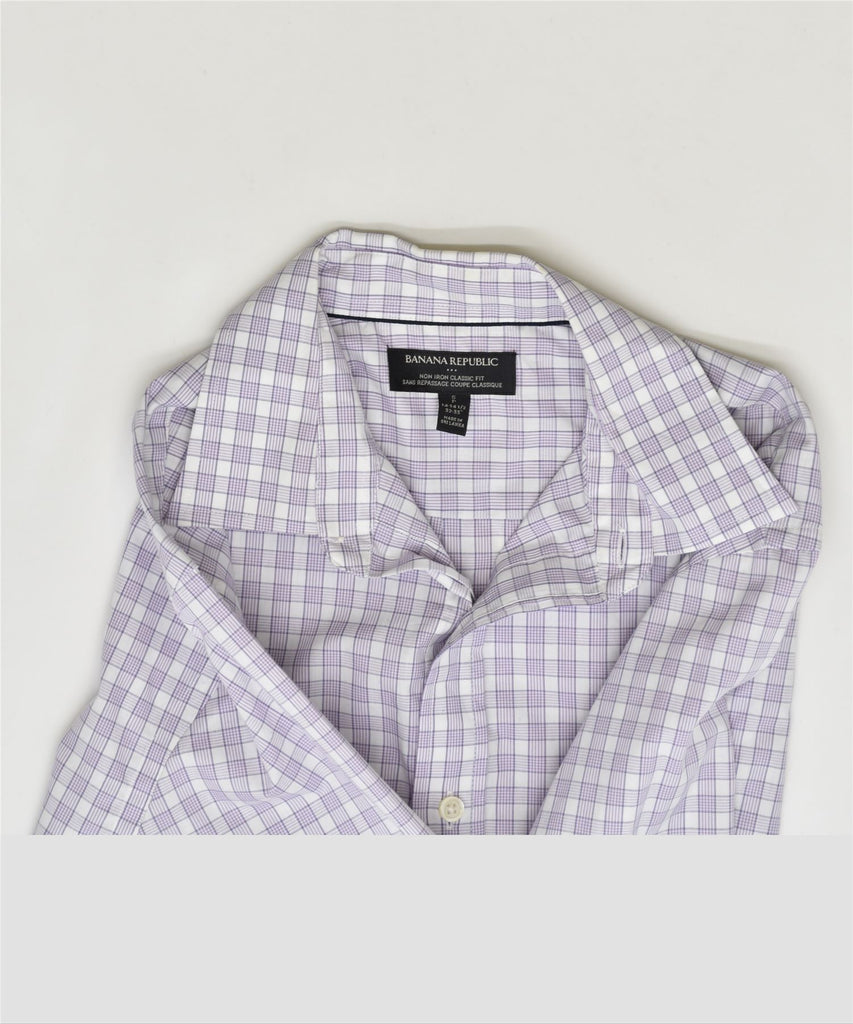 BANANA REPUBLIC Mens Non Iron Classic Fit Shirt Small Purple Check Cotton | Vintage | Thrift | Second-Hand | Used Clothing | Messina Hembry 