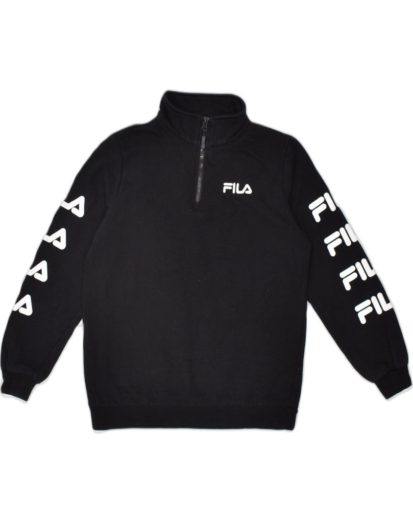 FILA Womens Graphic Zip Neck Sweatshirt Jumper UK 4 XS Black Cotton | Vintage | Thrift | Second-Hand | Used Clothing | Messina Hembry 