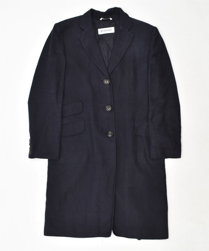 SPORTMAX Womens Chesterfield Coat UK 10 Small Navy Blue Cotton | Vintage | Thrift | Second-Hand | Used Clothing | Messina Hembry 