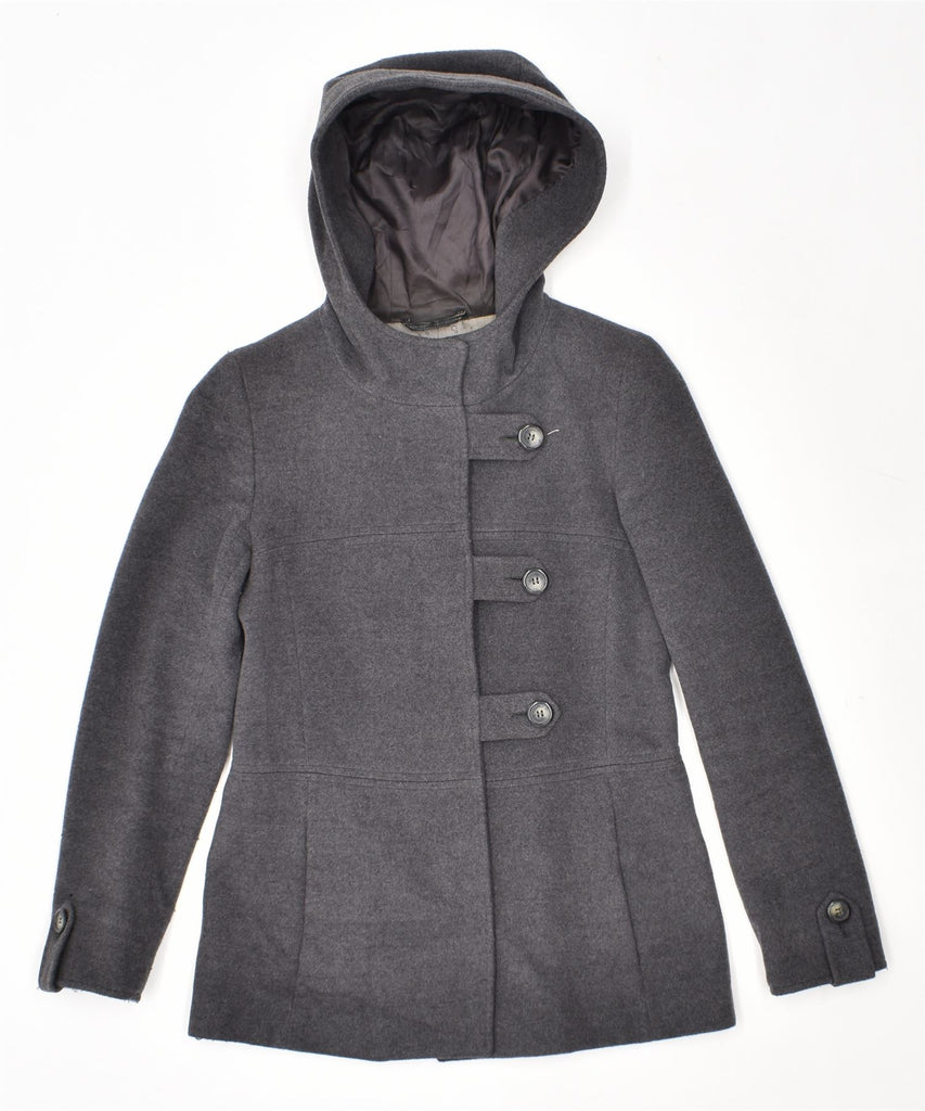 MAX & CO. Womens Hooded Pea Coat UK 10 Small Grey Wool | Vintage | Thrift | Second-Hand | Used Clothing | Messina Hembry 