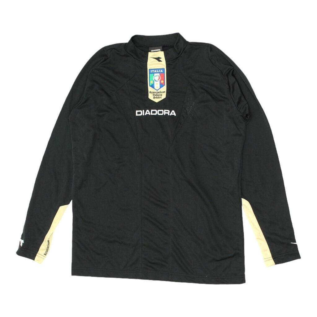 Diadora Mens Black Long Sleeve Italian Referees Shirt | Retro Football VTG | Vintage Messina Hembry | Thrift | Second-Hand Messina Hembry | Used Clothing | Messina Hembry 