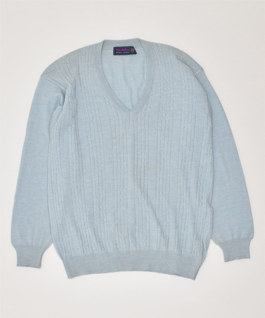 MACKILLOG Mens V-Neck Jumper Sweater IT 52 Large Blue Virgin Wool Vintage | Vintage | Thrift | Second-Hand | Used Clothing | Messina Hembry 