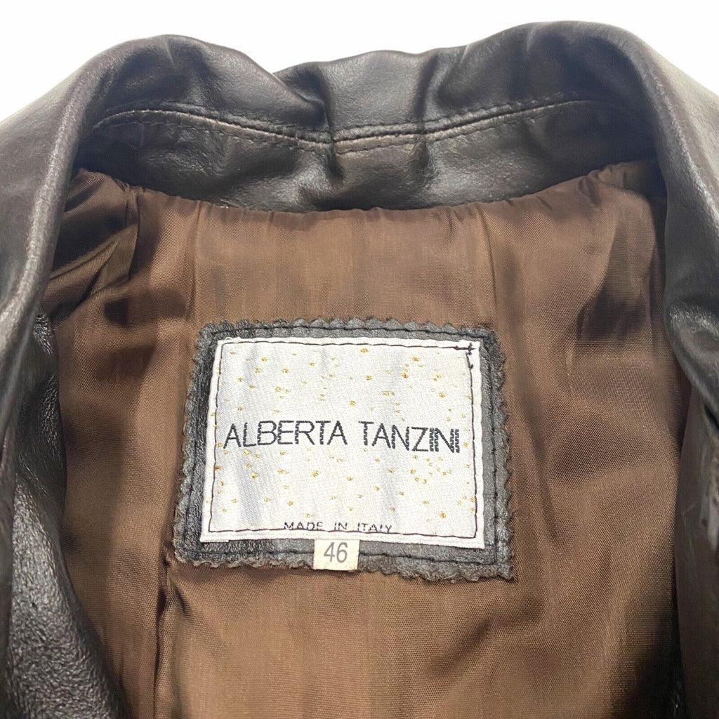 Alberta Tanzini Women's Long Leather Coat | Vintage High End Designer Dark Brown | Vintage Messina Hembry | Thrift | Second-Hand Messina Hembry | Used Clothing | Messina Hembry 