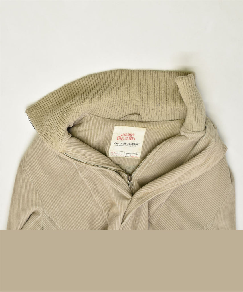 JACK & JONES Mens Corduroy Overcoat UK 36 Small Beige Cotton | Vintage | Thrift | Second-Hand | Used Clothing | Messina Hembry 