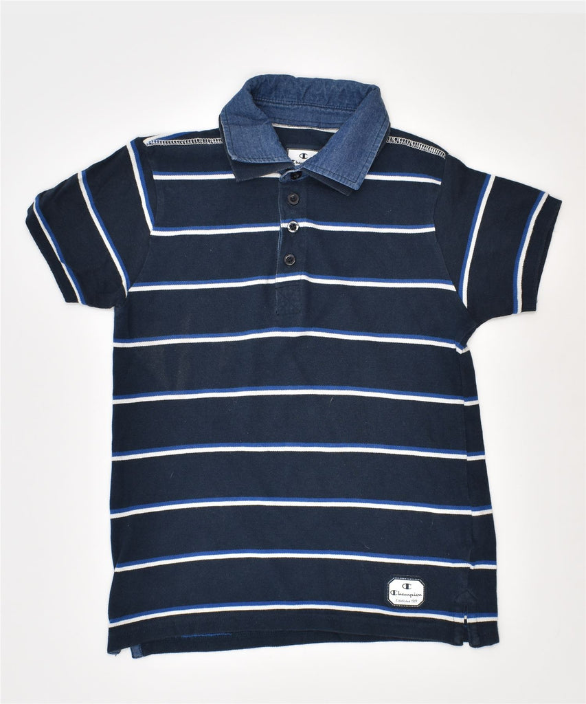 CHAMPION Boys Polo Shirt 7-8 Years Navy Blue Striped Cotton | Vintage | Thrift | Second-Hand | Used Clothing | Messina Hembry 