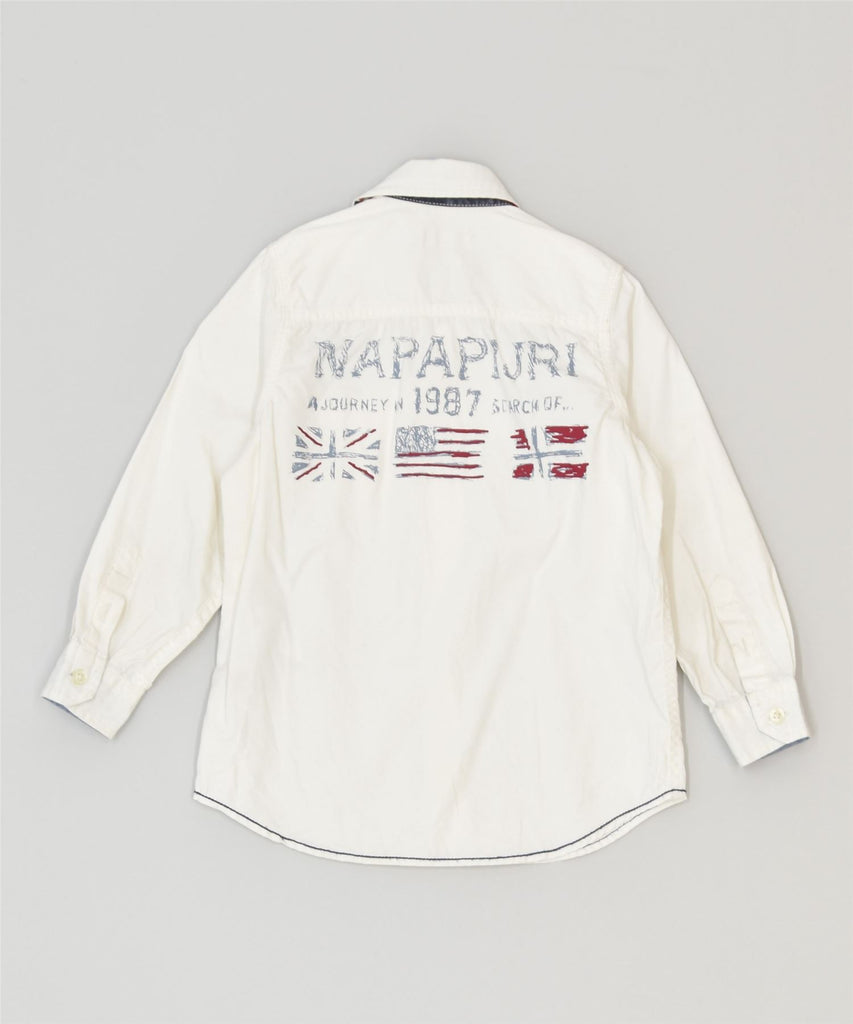 NAPAPIJRI Boys Graphic Shirt 5-6 Years White Logo Cotton Classic | Vintage | Thrift | Second-Hand | Used Clothing | Messina Hembry 