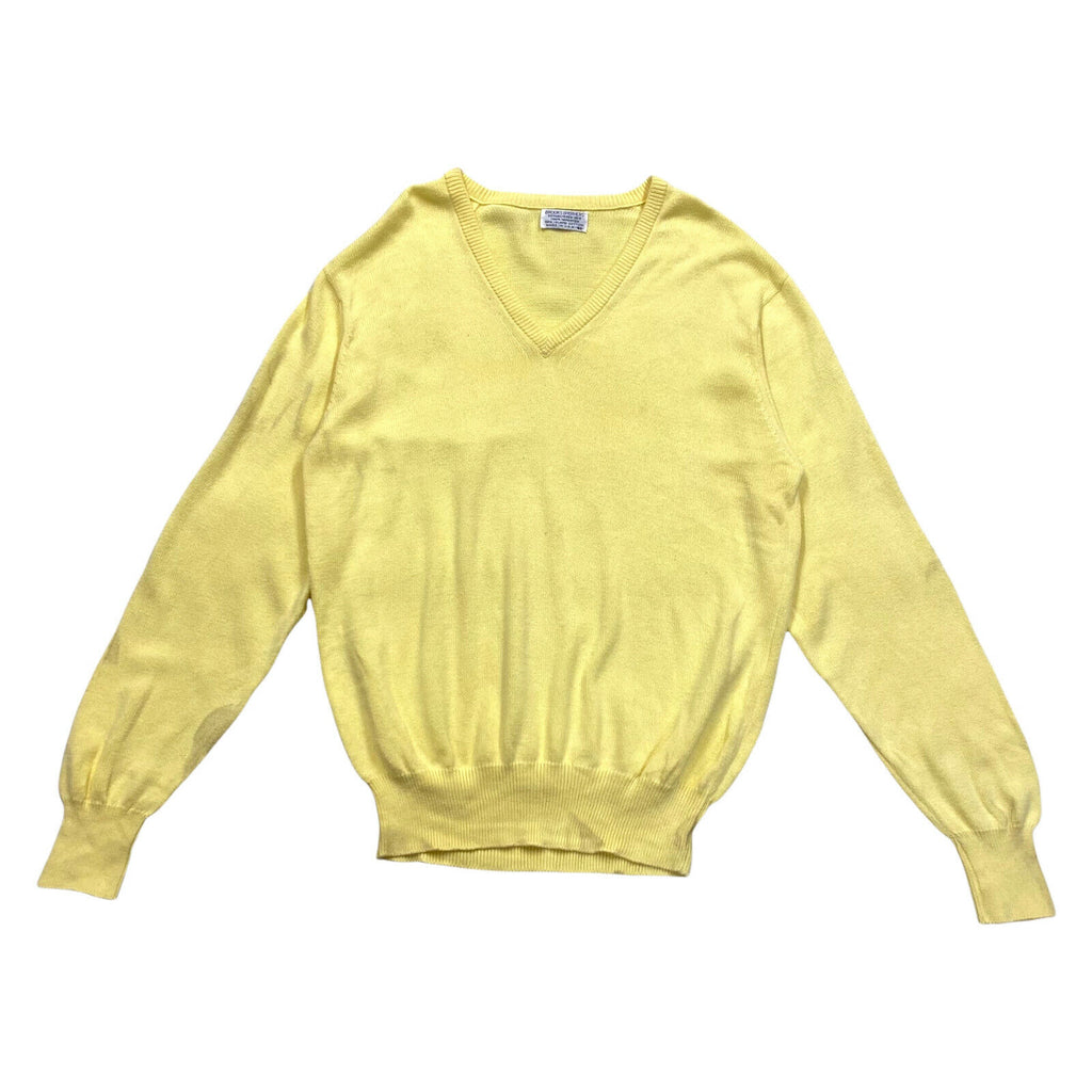 Brooks Brothers Knitted Cotton V Neck Jumper | Vintage Designer Sweater Yellow | Vintage Messina Hembry | Thrift | Second-Hand Messina Hembry | Used Clothing | Messina Hembry 