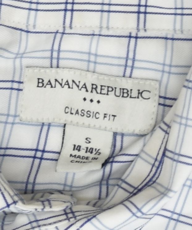 BANANA REPUBLIC Mens Shirt Size 14 1/2 Small White Check Cotton | Vintage | Thrift | Second-Hand | Used Clothing | Messina Hembry 