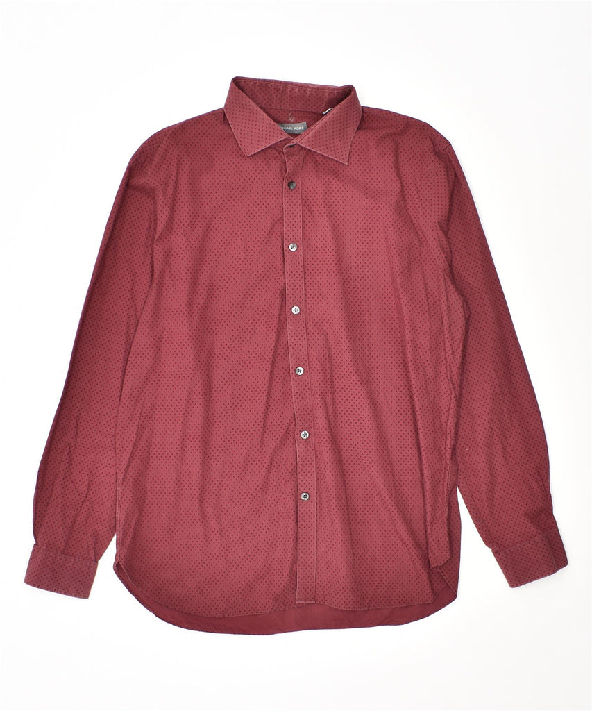 MICHAEL KORS Mens Slim Fit Shirt Size 17 XL Maroon Polka Dot | Vintage | Thrift | Second-Hand | Used Clothing | Messina Hembry 