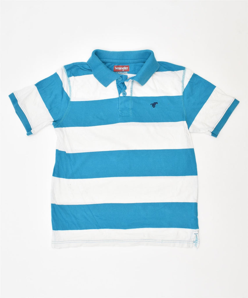 WRANGLER Boys Polo Shirt 11-12 Years Large Blue Striped Cotton | Vintage | Thrift | Second-Hand | Used Clothing | Messina Hembry 