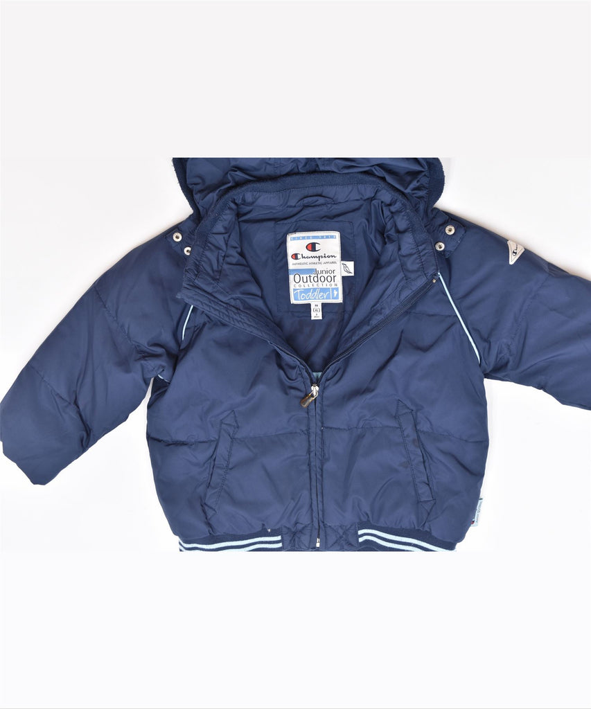 CHAMPION Boys Hooded Padded Jacket 2-3 Years XL Navy Blue Polyester | Vintage | Thrift | Second-Hand | Used Clothing | Messina Hembry 