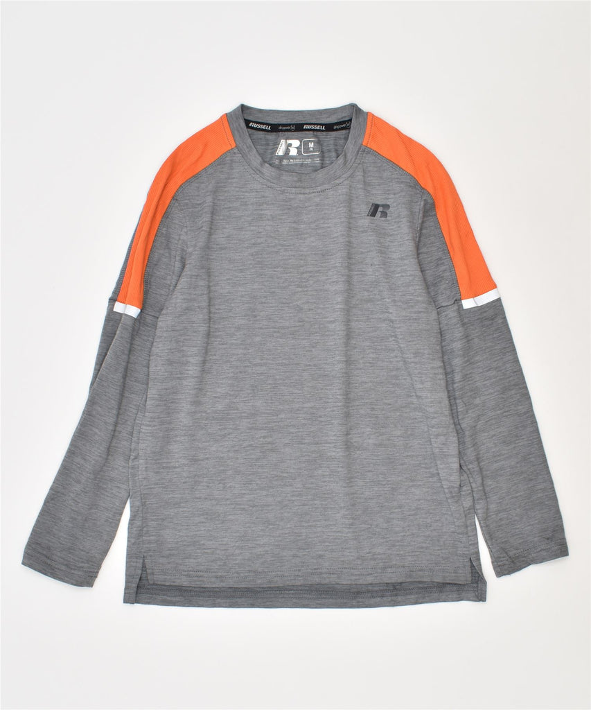 RUSSELL ATHLETIC Boys Top Long Sleeve 7-8 Years Medium Grey Polyester | Vintage | Thrift | Second-Hand | Used Clothing | Messina Hembry 