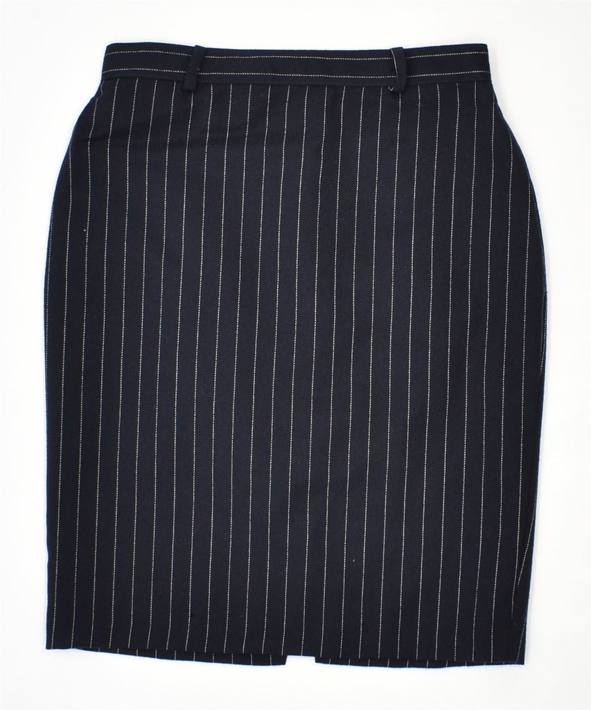 VINTAGE Womens Pencil Skirt W26 Small Navy Blue Pinstripe Wool | Vintage | Thrift | Second-Hand | Used Clothing | Messina Hembry 