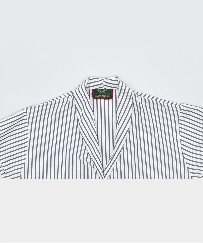 HUNTING Womens Short Sleeve Shirt Blouse UK 12 Medium White Striped Vintage | Vintage | Thrift | Second-Hand | Used Clothing | Messina Hembry 