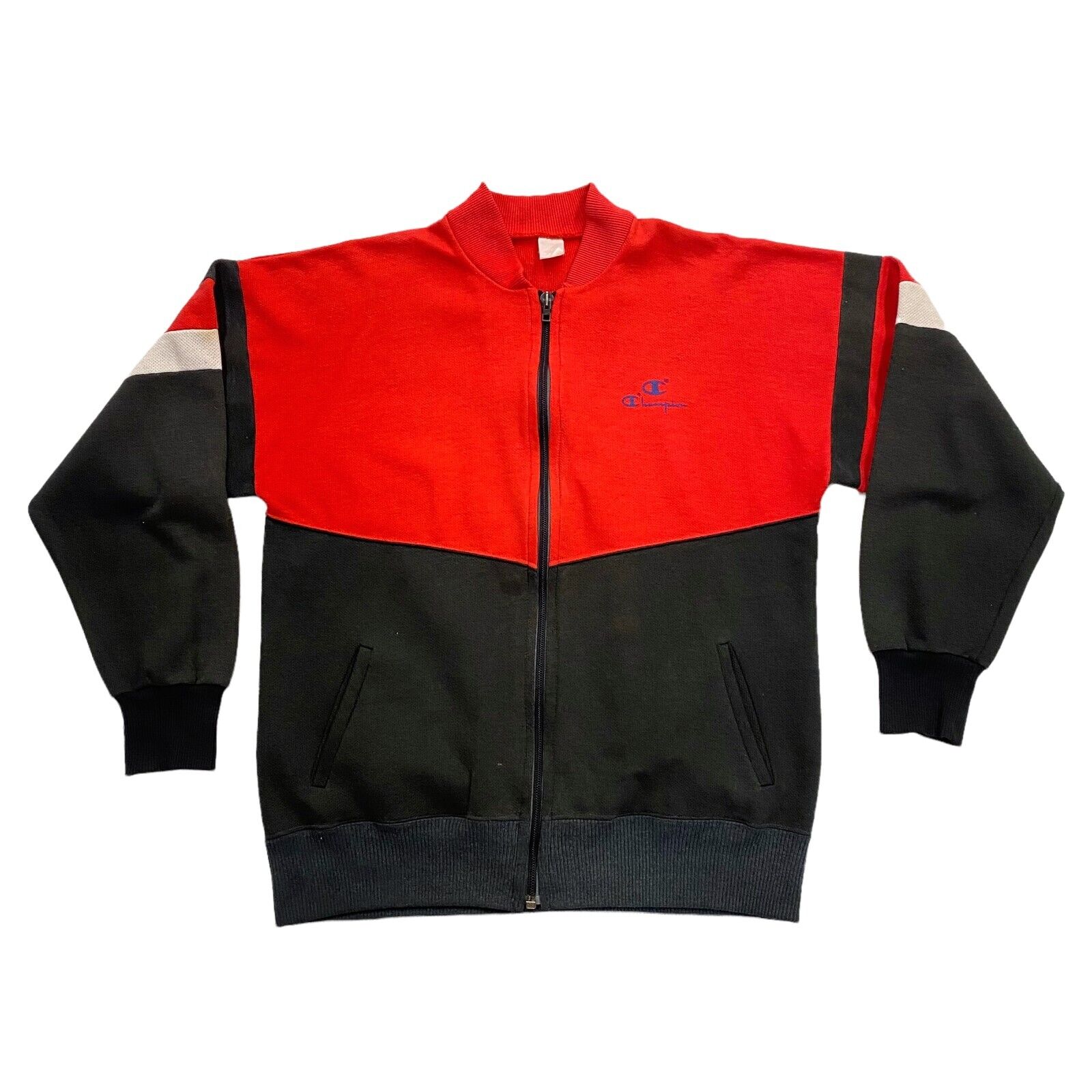 Champion Sweat Track Jacket, Vintage 80s Retro Sportswear Red Black VTG, Vintage & Second-Hand Clothing Online