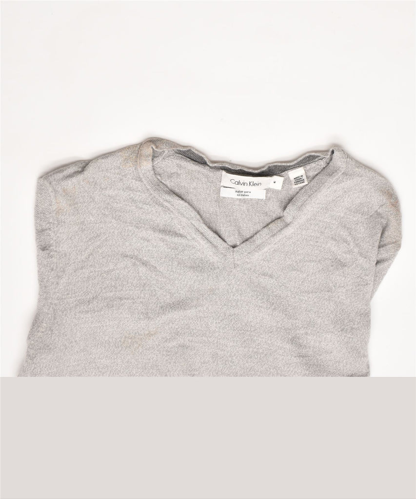 CALVIN KLEIN Mens V-Neck Jumper Sweater Medium Grey Wool | Vintage | Thrift | Second-Hand | Used Clothing | Messina Hembry 