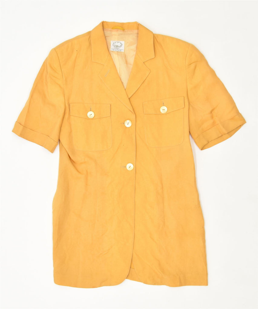 CHENE Womens Short Sleeve 2 Button Blazer Jacket IT 42 Medium Yellow Cupro | Vintage | Thrift | Second-Hand | Used Clothing | Messina Hembry 