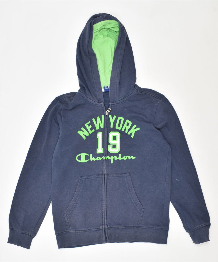 CHAMPION Boys Graphic Zip Hoodie Sweater 9-10 Years Medium Navy Blue | Vintage | Thrift | Second-Hand | Used Clothing | Messina Hembry 