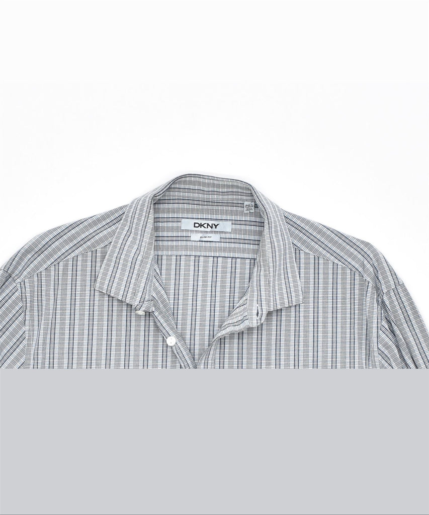 DKNY Mens Slim Fit Shirt Size 15 1/2 Medium Grey Check Cotton | Vintage | Thrift | Second-Hand | Used Clothing | Messina Hembry 