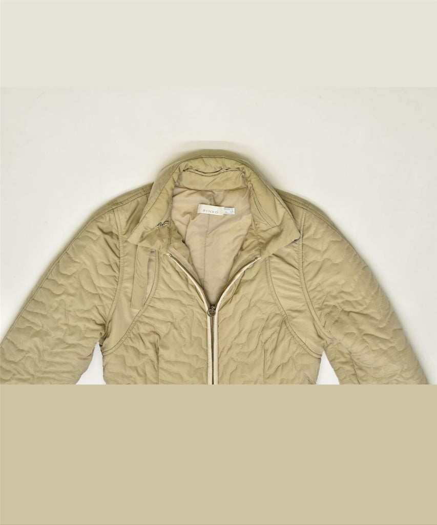 PINKO Womens Hooded Padded Jacket UK 10 Small Beige Nylon Vintage | Vintage | Thrift | Second-Hand | Used Clothing | Messina Hembry 