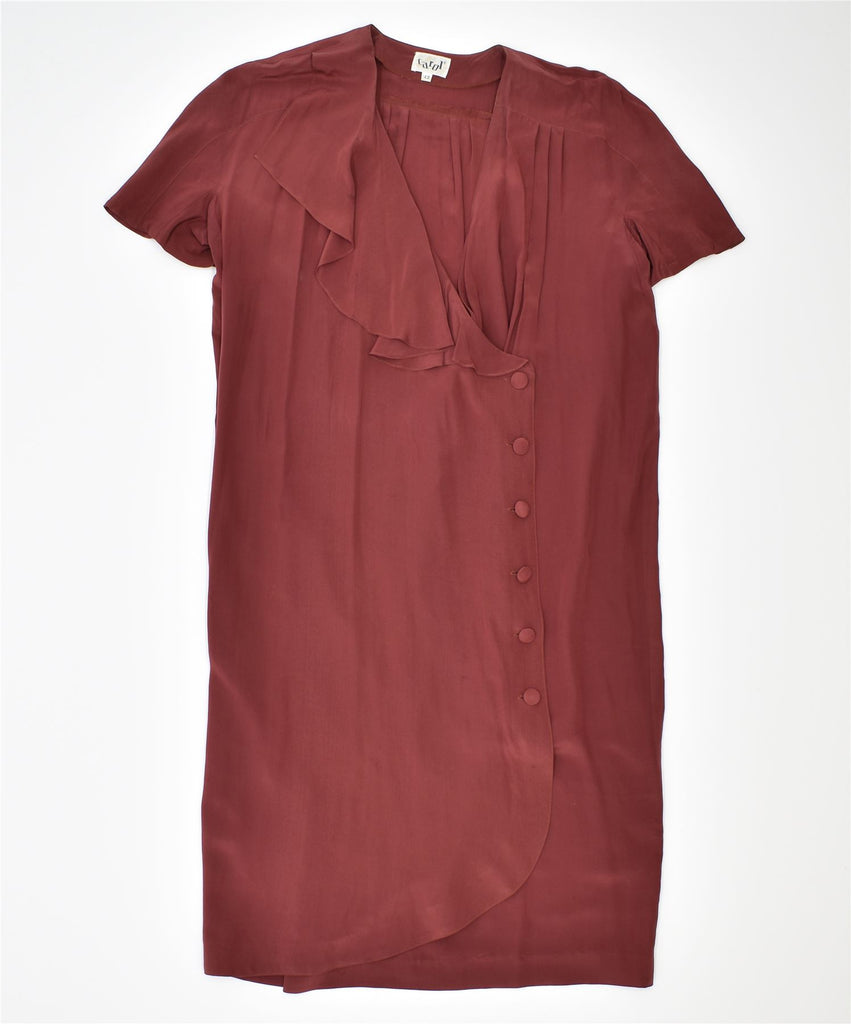 CAROL Womens Ruffle Front Shift Dress IT 42 Medium Burgundy Vintage | Vintage | Thrift | Second-Hand | Used Clothing | Messina Hembry 