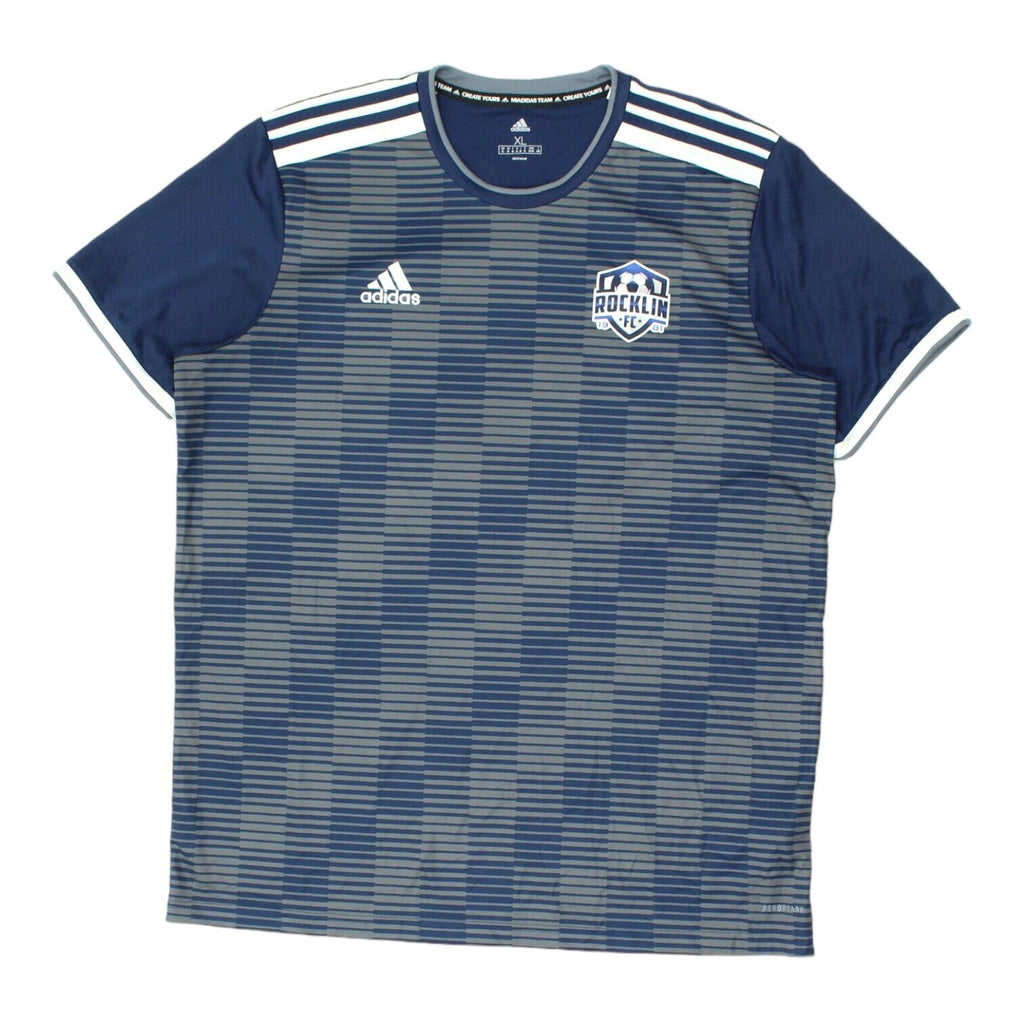 Rocklin FC Adidas Mens Navy Grey Football Shirt | Soccer Sportswear | Vintage Messina Hembry | Thrift | Second-Hand Messina Hembry | Used Clothing | Messina Hembry 