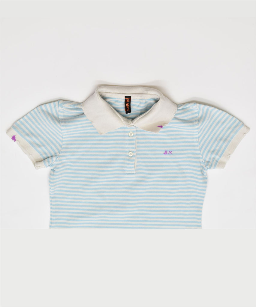 SUN68 Girls Polo Shirt 9-10 Years Blue Striped Cotton Vintage | Vintage | Thrift | Second-Hand | Used Clothing | Messina Hembry 