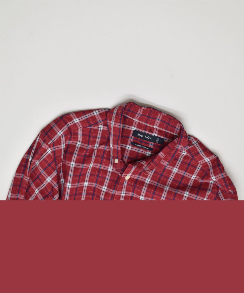 NAUTICA Mens Sanded Poplin Shirt Small Red Check Cotton | Vintage | Thrift | Second-Hand | Used Clothing | Messina Hembry 