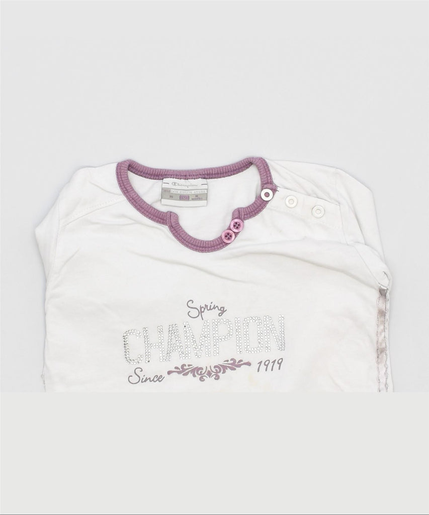 CHAMPION Girls Graphic Top Long Sleeve 12-18 Months Medium White Cotton | Vintage | Thrift | Second-Hand | Used Clothing | Messina Hembry 