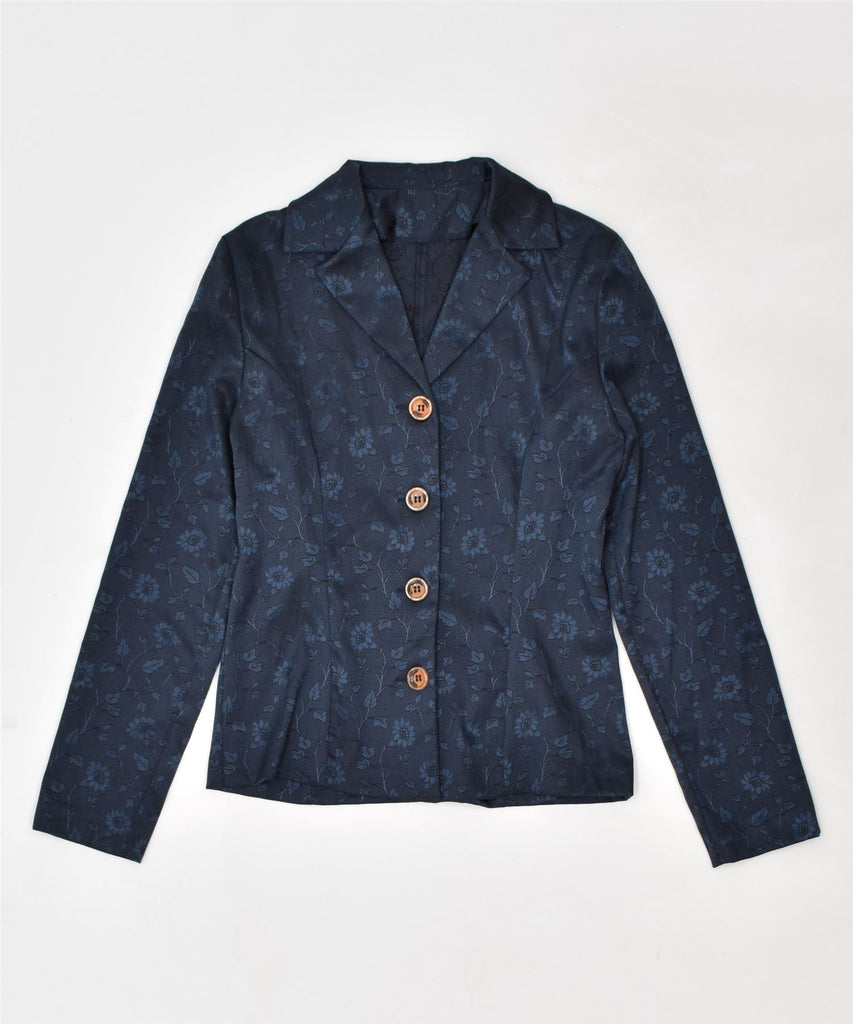 VINTAGE Womens 4 Button Blazer Jacket UK 8 Small Navy Blue Polyester | Vintage | Thrift | Second-Hand | Used Clothing | Messina Hembry 