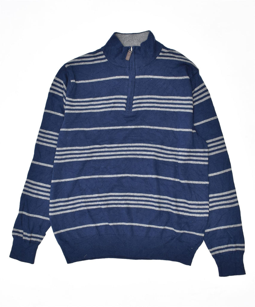 CHAPS Mens Zip Neck Jumper Sweater Medium Blue Striped Cotton | Vintage | Thrift | Second-Hand | Used Clothing | Messina Hembry 