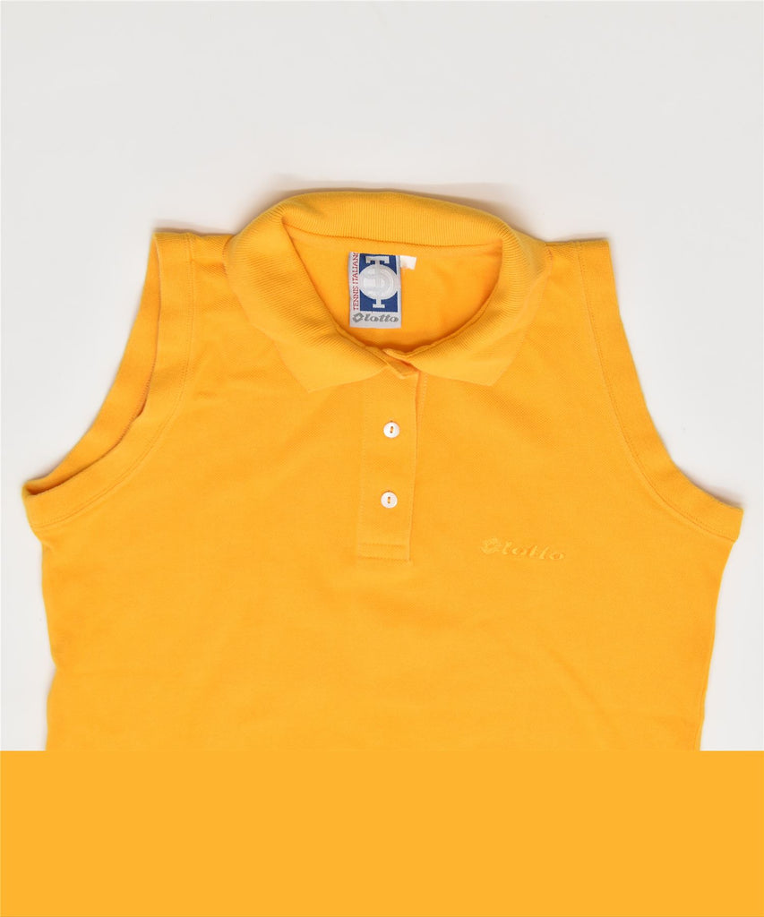 LOTTO Womens Sleeveless Polo Shirt UK 10 Small Yellow Cotton | Vintage | Thrift | Second-Hand | Used Clothing | Messina Hembry 