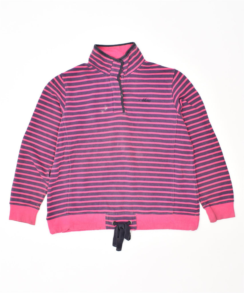 VINTAGE Womens Button Neck Sweatshirt Jumper UK 18 XL Pink Striped Cotton | Vintage | Thrift | Second-Hand | Used Clothing | Messina Hembry 