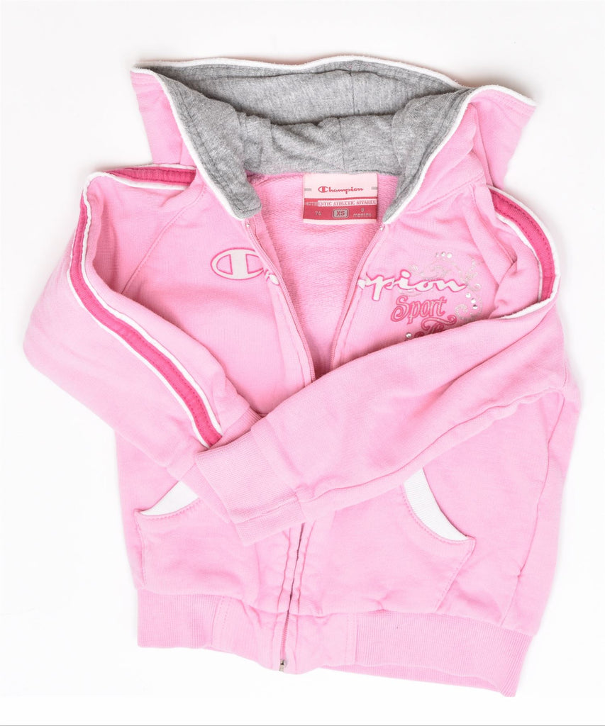 CHAMPION Girls Zip Hoodie Sweater 6-9 Months Pink Cotton | Vintage | Thrift | Second-Hand | Used Clothing | Messina Hembry 