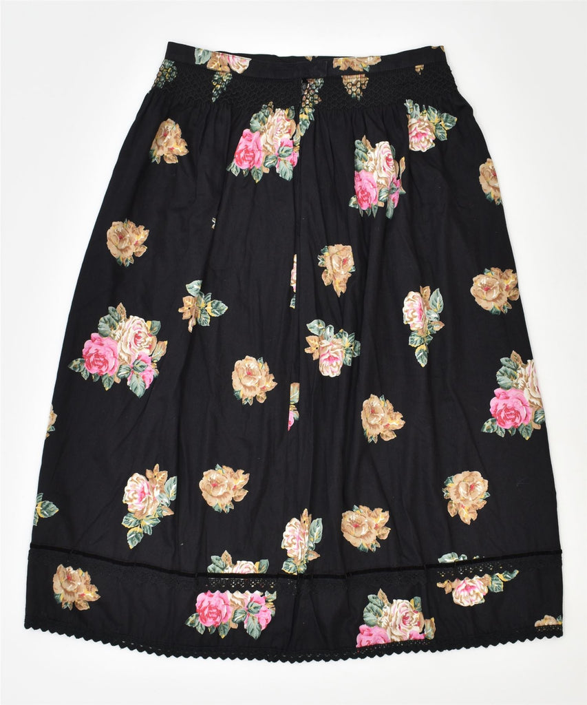 VINTAGE Womens Flared Skirt W28 Medium Black Floral | Vintage | Thrift | Second-Hand | Used Clothing | Messina Hembry 