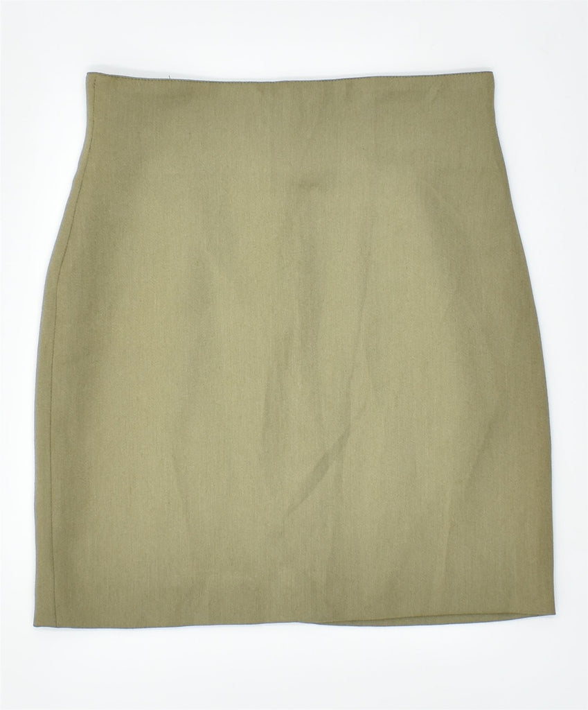 VINTAGE Womens Straight Skirt IT 42 Medium W30 Khaki Polyester | Vintage | Thrift | Second-Hand | Used Clothing | Messina Hembry 