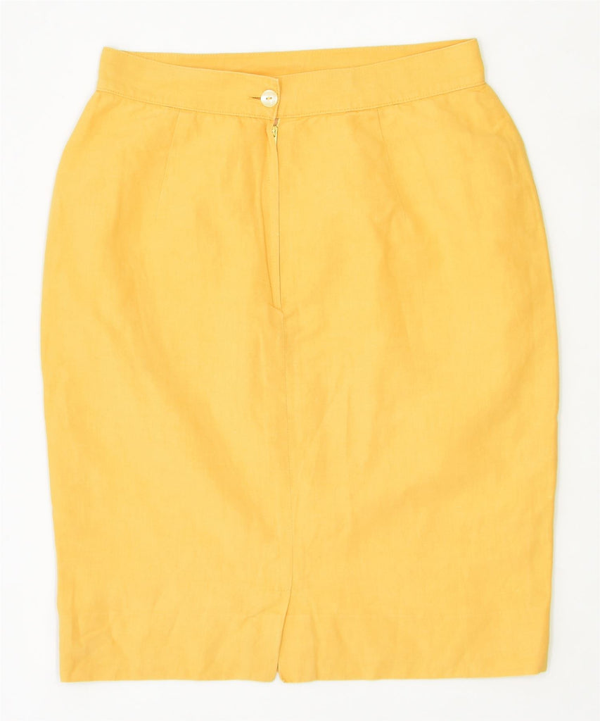 MISS TWIDD Womens High Waist Pencil Skirt IT 42 Medium W26 Yellow Acetate | Vintage | Thrift | Second-Hand | Used Clothing | Messina Hembry 