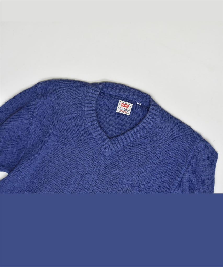 LEVI'S Mens V-Neck Jumper Sweater Small Blue Cotton | Vintage | Thrift | Second-Hand | Used Clothing | Messina Hembry 