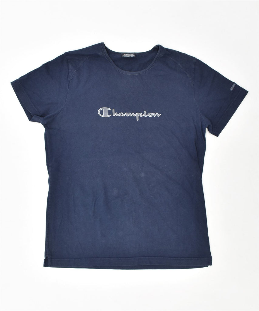 CHAMPION Womens Graphic T-Shirt Top UK 18 XL Navy Blue Cotton | Vintage | Thrift | Second-Hand | Used Clothing | Messina Hembry 