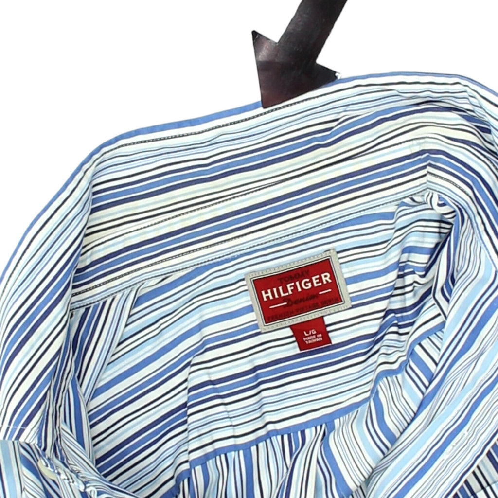 Tommy Hilfiger Mens Blue White Striped Shirt | Vintage High End Designer VTG | Vintage Messina Hembry | Thrift | Second-Hand Messina Hembry | Used Clothing | Messina Hembry 