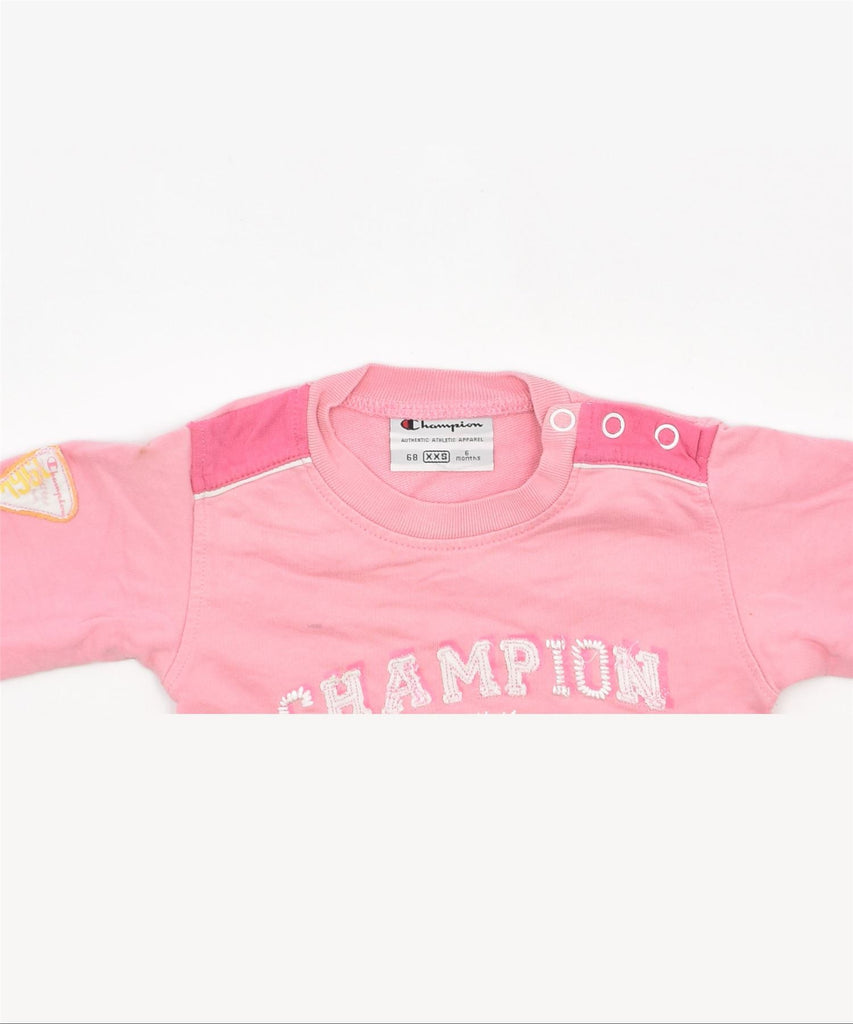 CHAMPION Girls Graphic Sweatshirt Jumper 3-6 Months 2XS Pink Cotton | Vintage | Thrift | Second-Hand | Used Clothing | Messina Hembry 