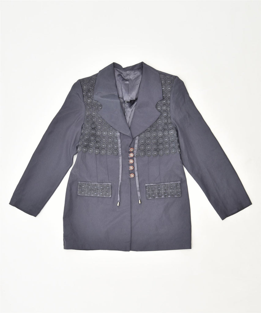 VINTAGE Womens 4 Button Blazer Jacket UK 14 Large Grey | Vintage | Thrift | Second-Hand | Used Clothing | Messina Hembry 