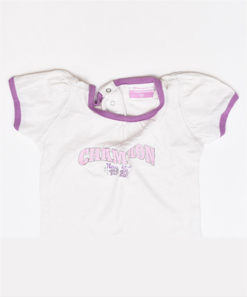 CHAMPION Girls Graphic T-Shirt Top 9-12 Months Small White | Vintage | Thrift | Second-Hand | Used Clothing | Messina Hembry 