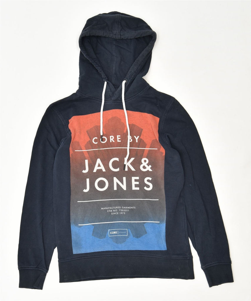 JACK & JONES Mens Graphic Hoodie Jumper XS Navy Blue Cotton | Vintage | Thrift | Second-Hand | Used Clothing | Messina Hembry 