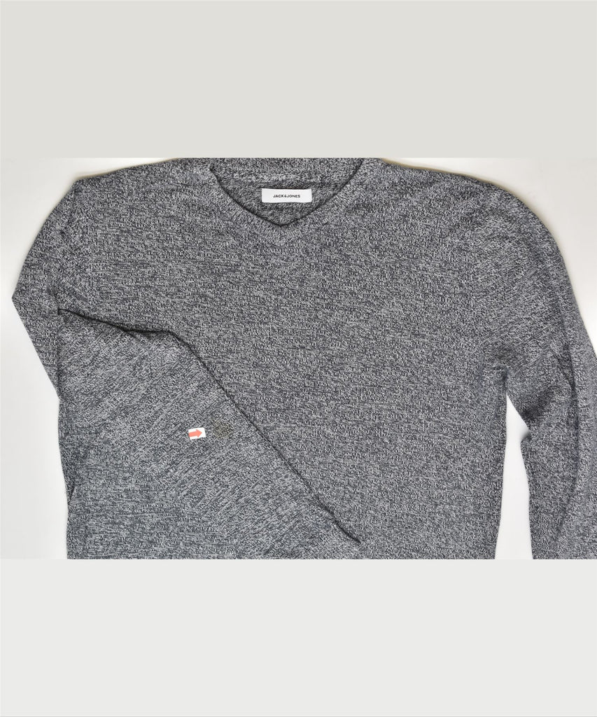 JACK & JONES Mens V-Neck Jumper Sweater Large Grey Cotton | Vintage | Thrift | Second-Hand | Used Clothing | Messina Hembry 