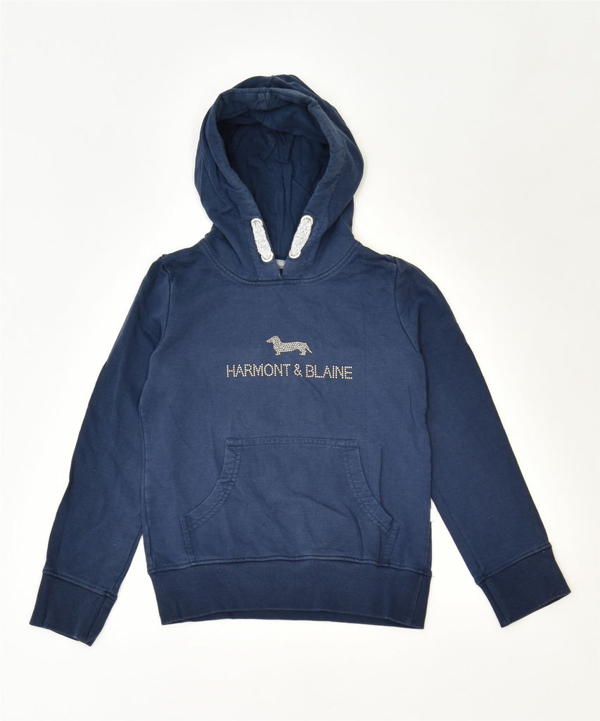 HARMOUNT & BLAINE Girls Graphic Hoodie Jumper 7-8 Years Navy Blue | Vintage | Thrift | Second-Hand | Used Clothing | Messina Hembry 