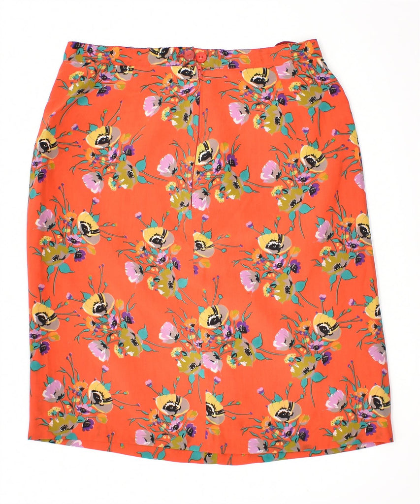 VINTAGE Womens Straight Skirt UK 8 Small W28 Orange Floral Viscose | Vintage | Thrift | Second-Hand | Used Clothing | Messina Hembry 