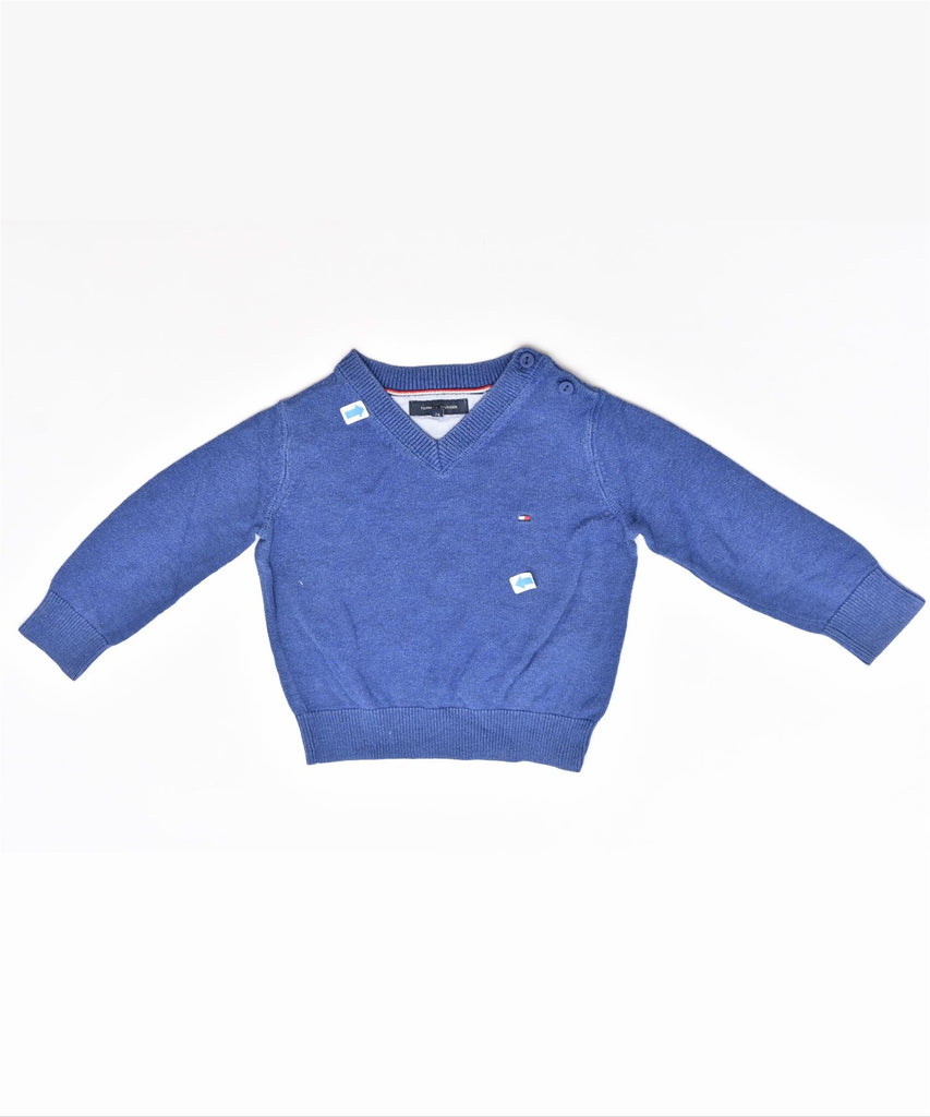 TOMMY HILFIGER Boys V-Neck Jumper Sweater 9-12 Months Blue Cotton | Vintage | Thrift | Second-Hand | Used Clothing | Messina Hembry 